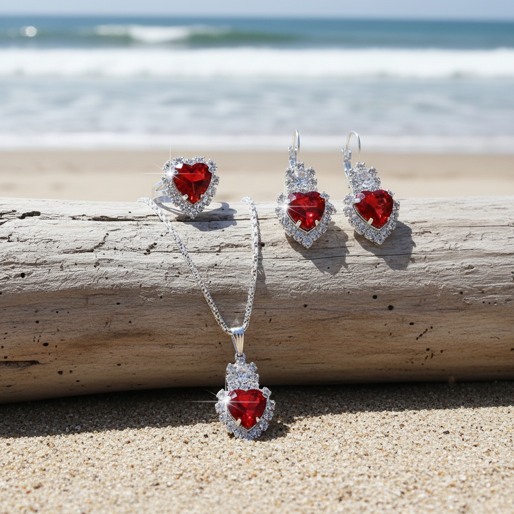 5pc Women's Heart-shaped Rhinestone Jewelry Set